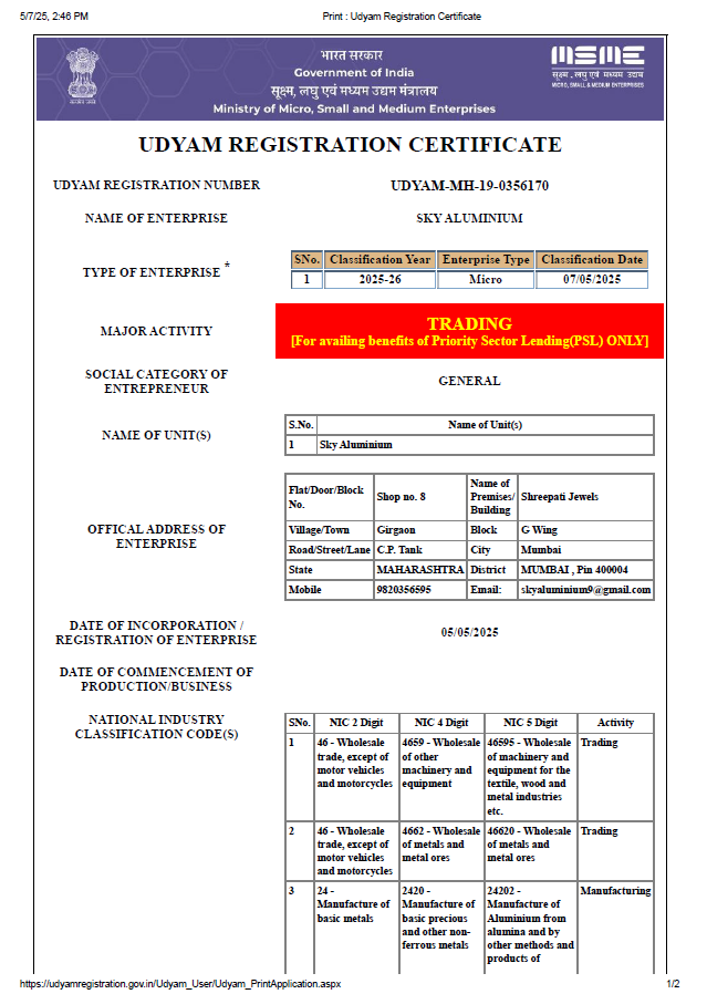 Udyam Registration Certificate